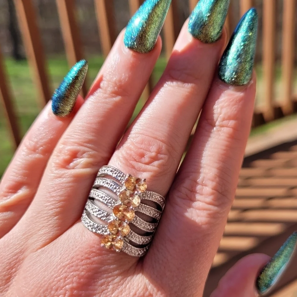 Vintage Oval Morganite Sterling Silver Stacked Ring SZ 8